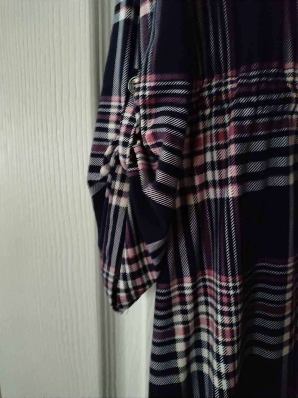 Bobbie Brooks Navy, White & Pink Plaid Drawstring Tunic Dress - Picture 6 of 9
